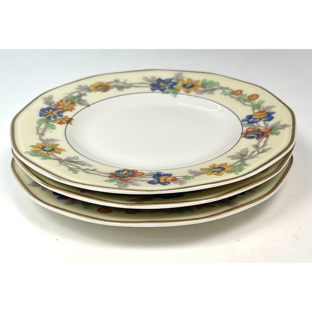 Lot 3 Theodore Haviland Limoges 1925-36 Miami Ivory Floral 6.5" BREAD PLATES